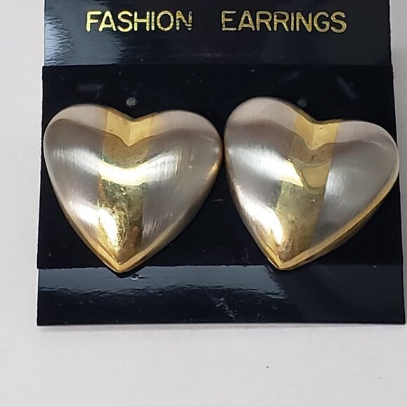 Gold, Silver Dual-Tone Stud Earrings Modern Stripe Design, 1"x1” Fashion Jewelry - Picture 5 of 7